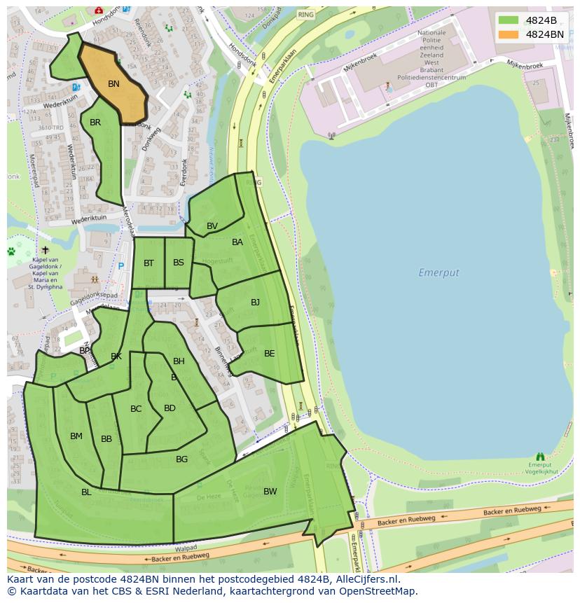 Afbeelding van het postcodegebied 4824 BN op de kaart.