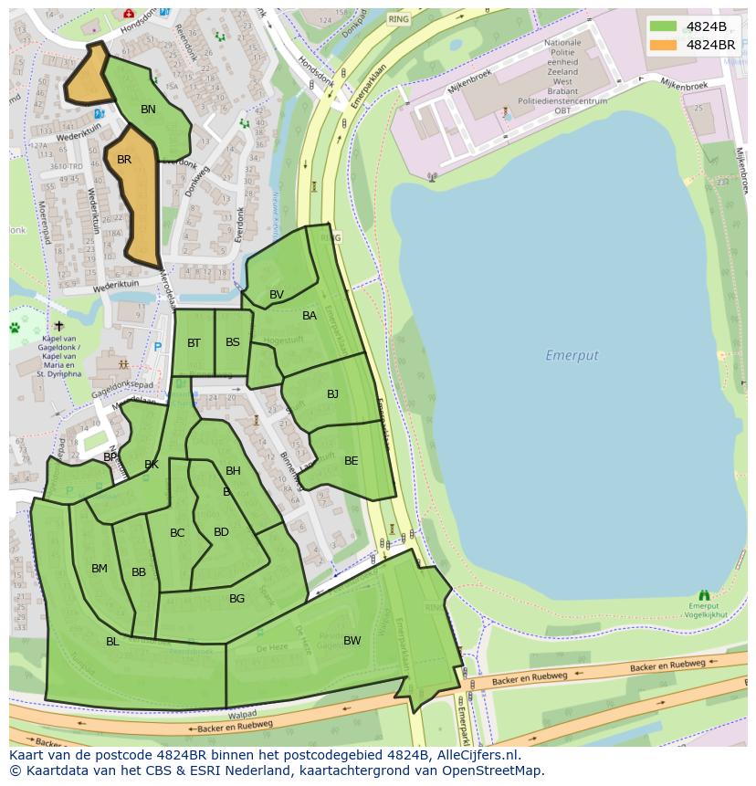 Afbeelding van het postcodegebied 4824 BR op de kaart.