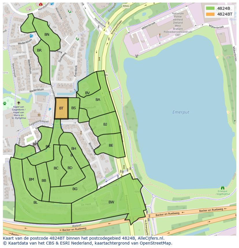 Afbeelding van het postcodegebied 4824 BT op de kaart.
