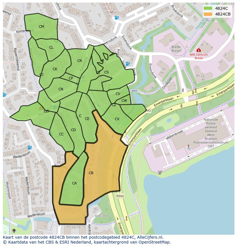 Afbeelding van het postcodegebied 4824 CB op de kaart.