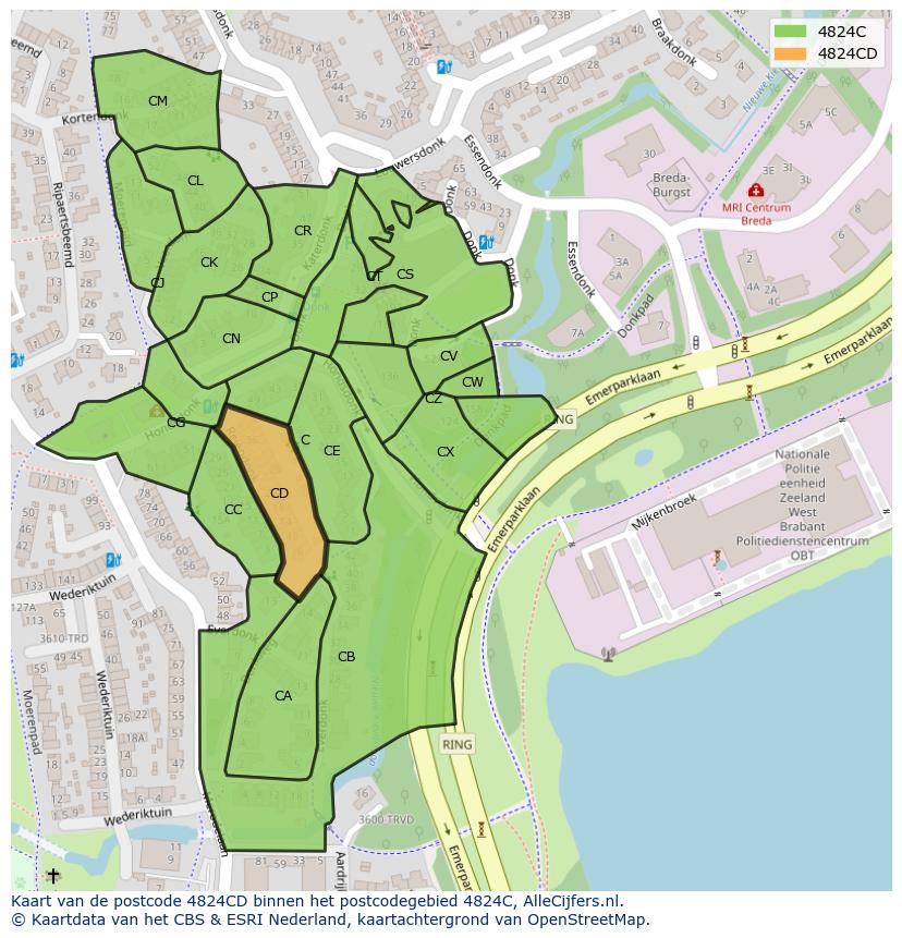 Afbeelding van het postcodegebied 4824 CD op de kaart.