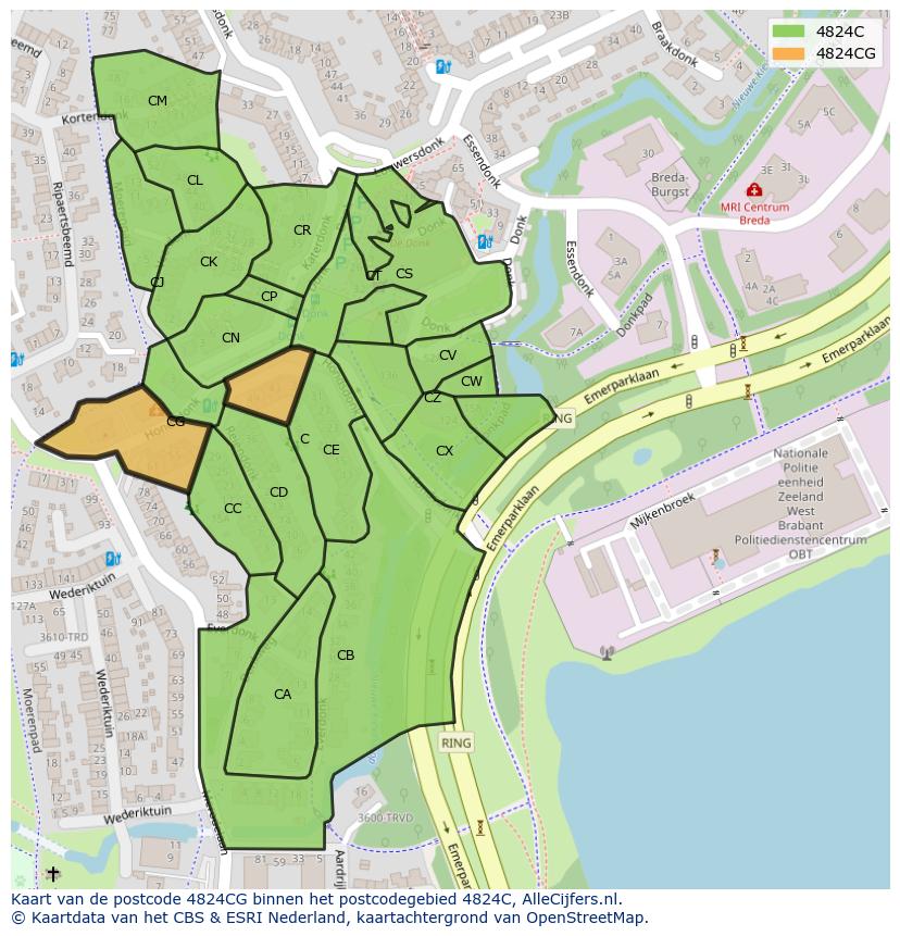 Afbeelding van het postcodegebied 4824 CG op de kaart.