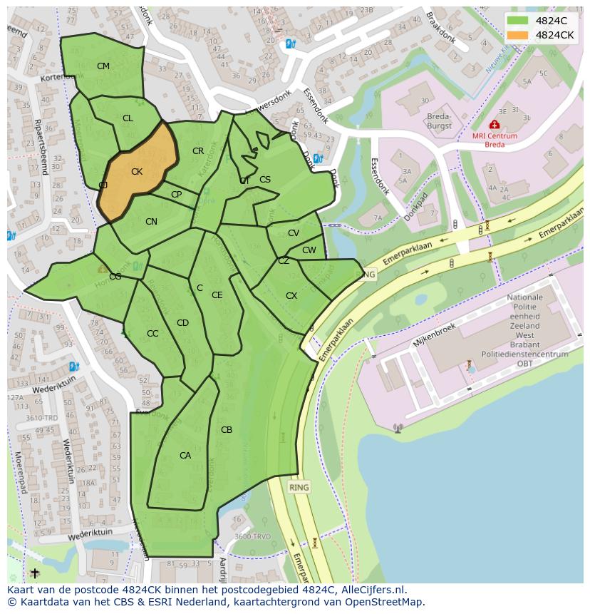 Afbeelding van het postcodegebied 4824 CK op de kaart.