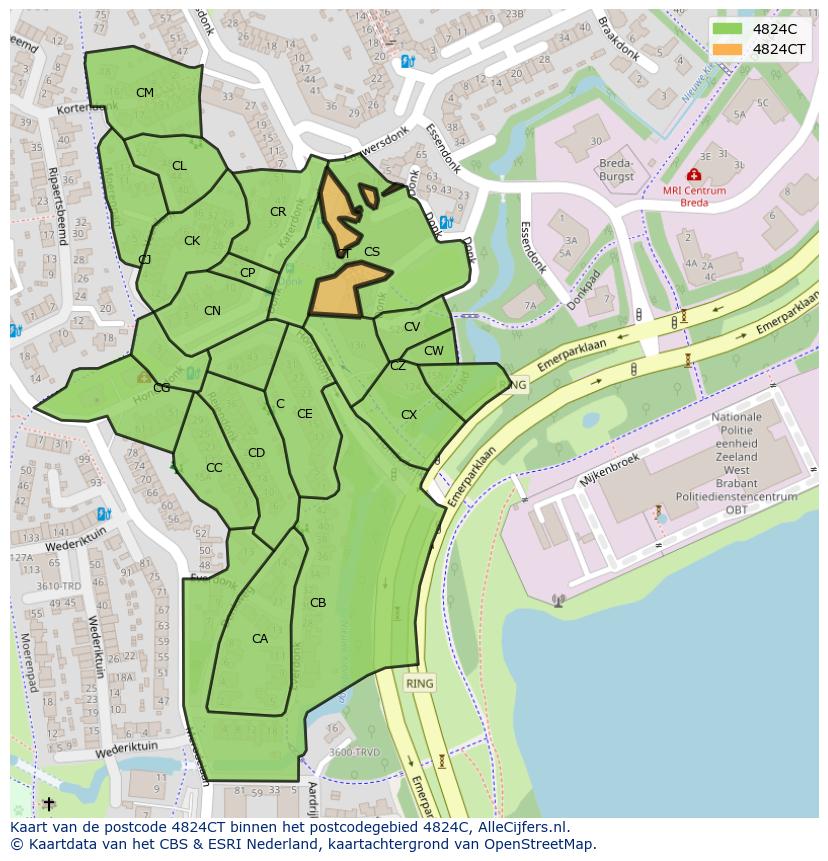 Afbeelding van het postcodegebied 4824 CT op de kaart.