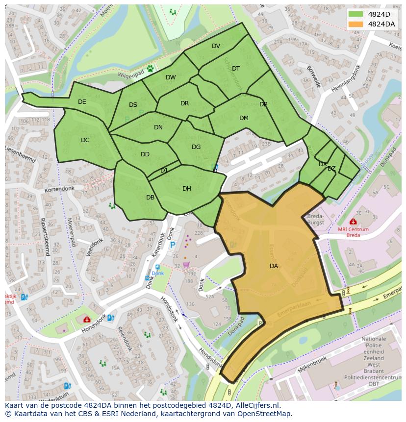 Afbeelding van het postcodegebied 4824 DA op de kaart.