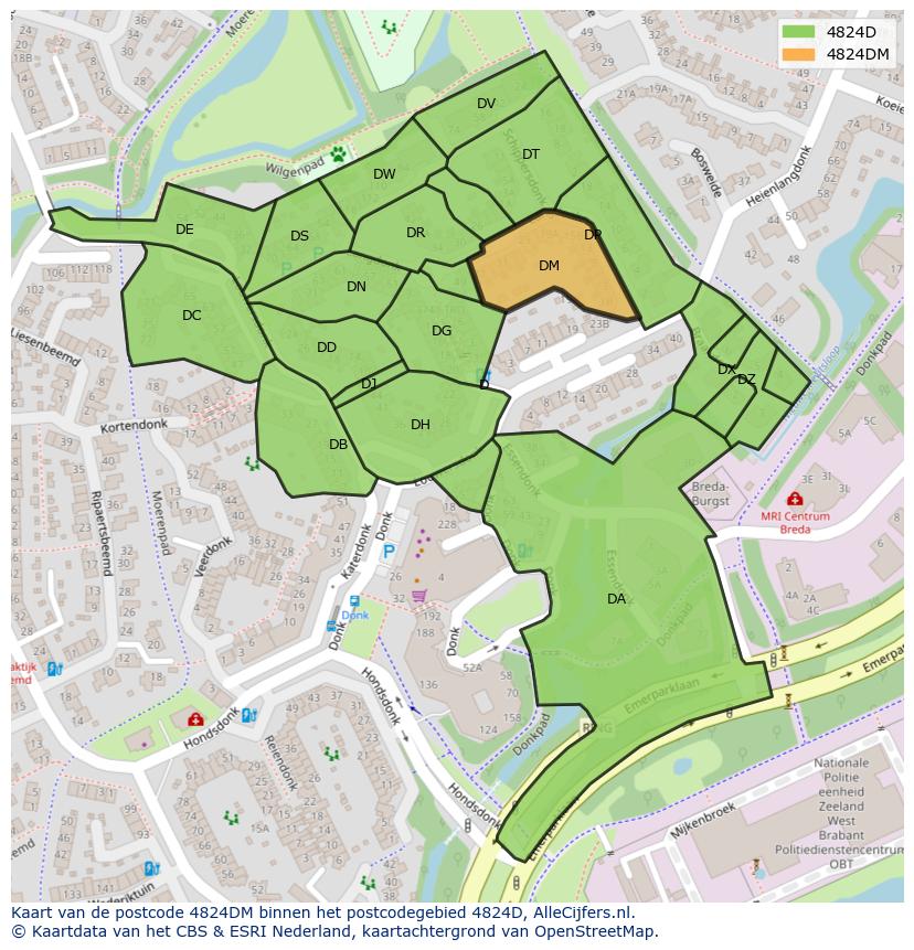 Afbeelding van het postcodegebied 4824 DM op de kaart.