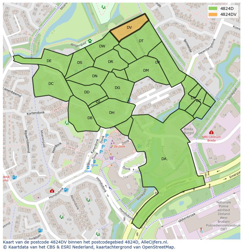 Afbeelding van het postcodegebied 4824 DV op de kaart.