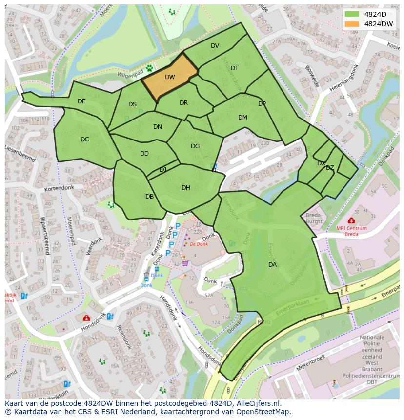 Afbeelding van het postcodegebied 4824 DW op de kaart.