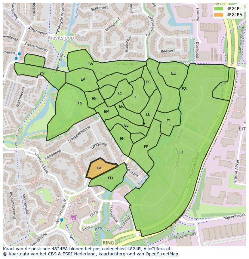 Afbeelding van het postcodegebied 4824 EA op de kaart.