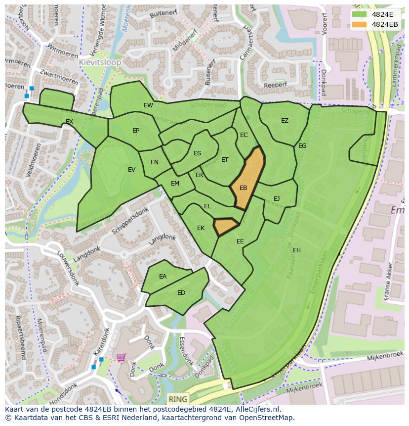 Afbeelding van het postcodegebied 4824 EB op de kaart.