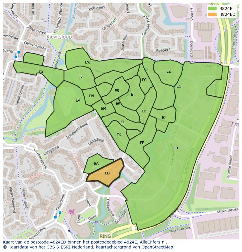 Afbeelding van het postcodegebied 4824 ED op de kaart.