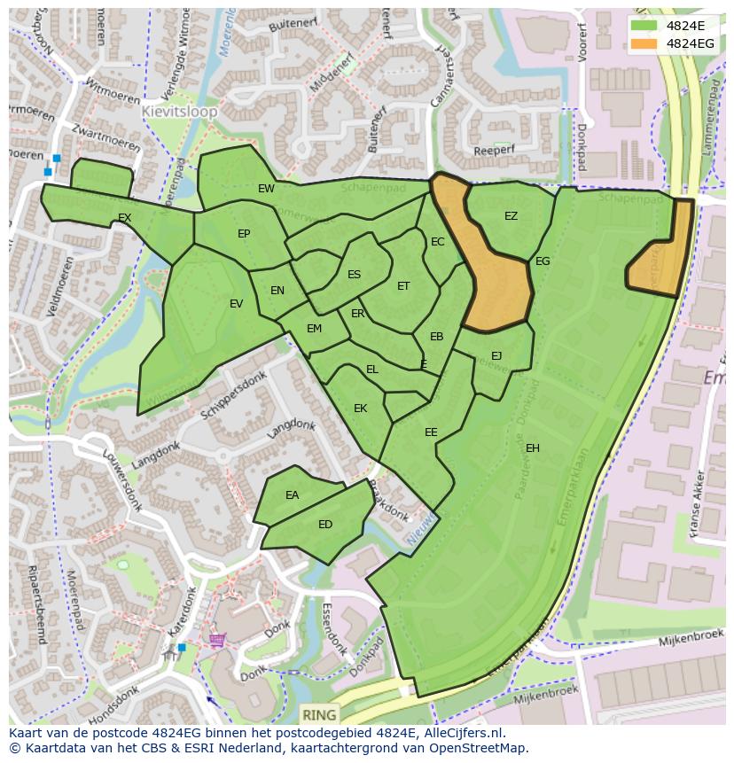 Afbeelding van het postcodegebied 4824 EG op de kaart.