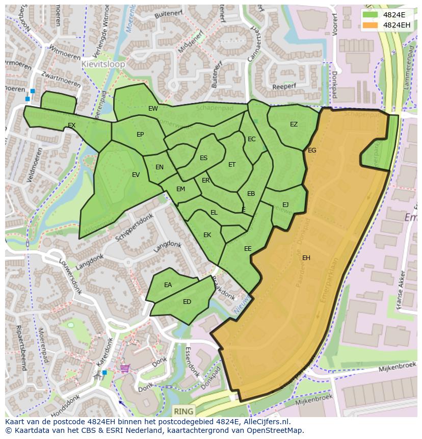 Afbeelding van het postcodegebied 4824 EH op de kaart.