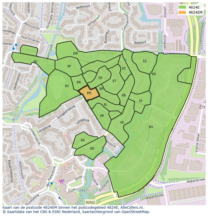 Afbeelding van het postcodegebied 4824 EM op de kaart.
