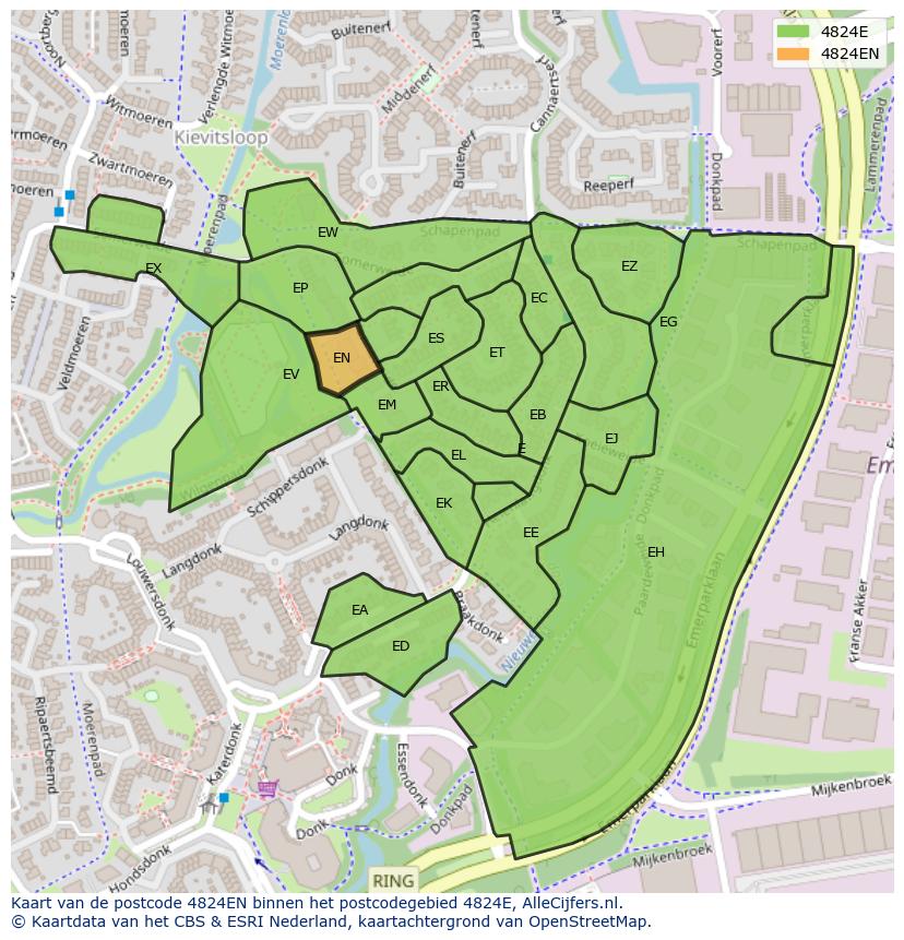 Afbeelding van het postcodegebied 4824 EN op de kaart.
