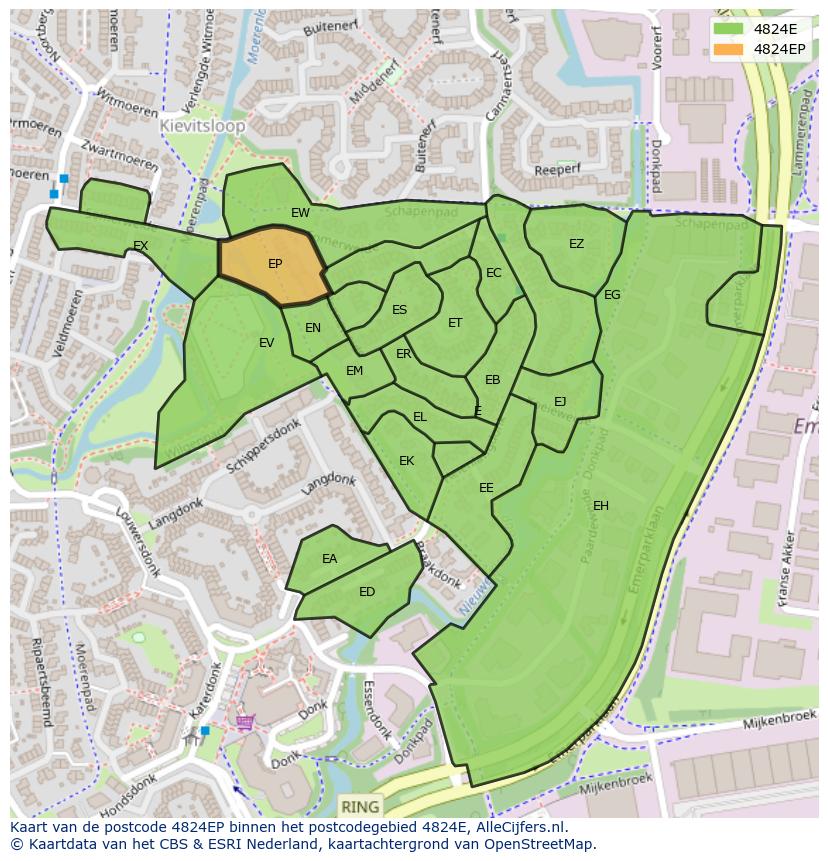 Afbeelding van het postcodegebied 4824 EP op de kaart.