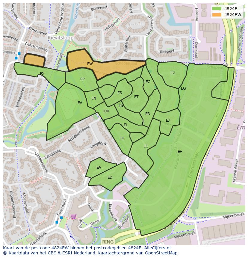 Afbeelding van het postcodegebied 4824 EW op de kaart.