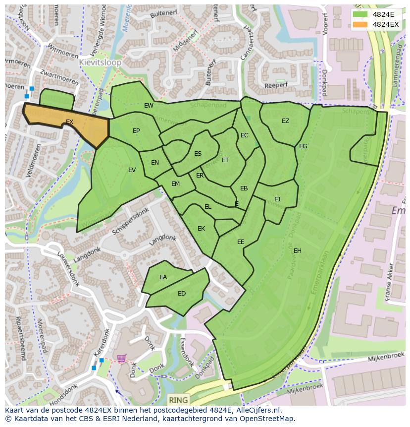 Afbeelding van het postcodegebied 4824 EX op de kaart.