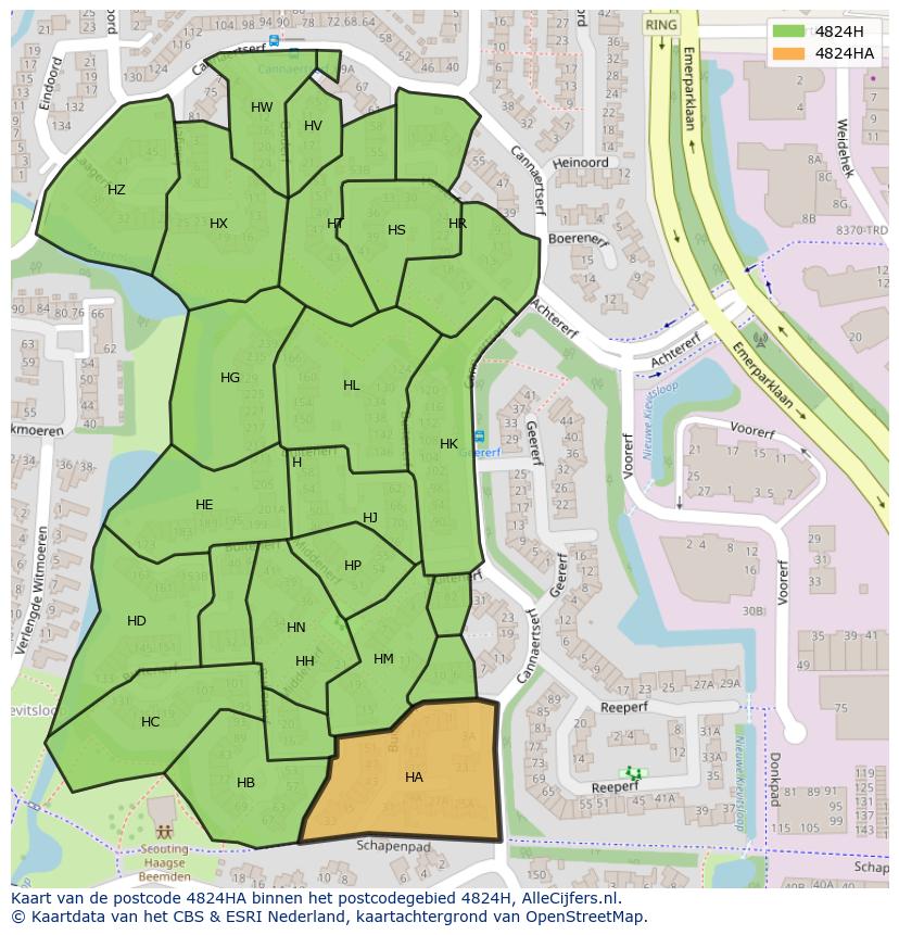 Afbeelding van het postcodegebied 4824 HA op de kaart.