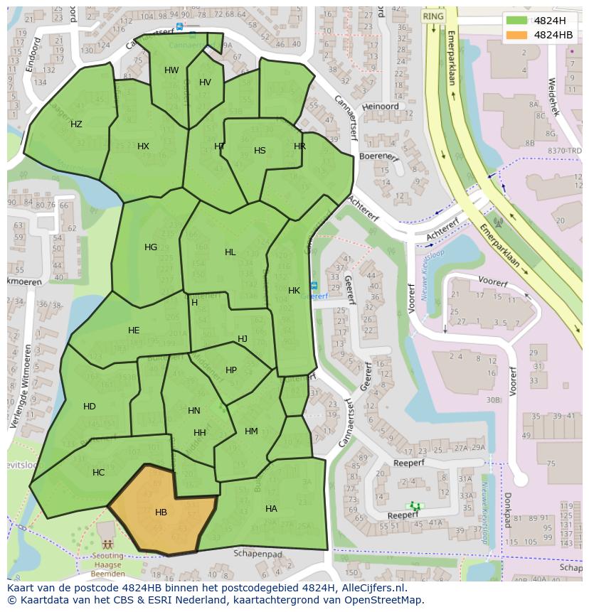 Afbeelding van het postcodegebied 4824 HB op de kaart.