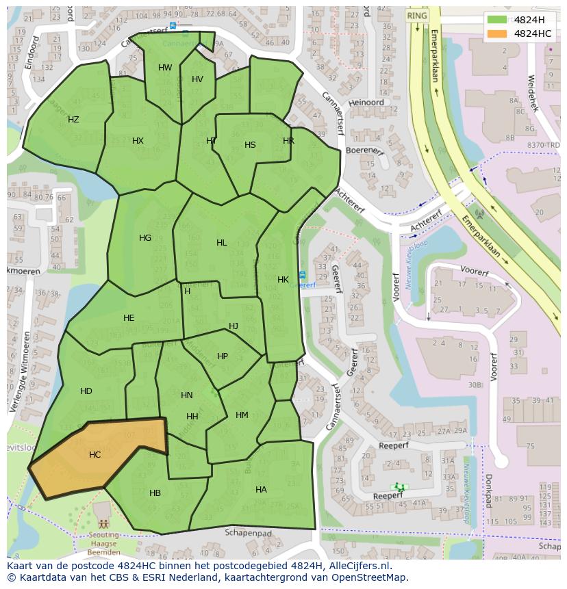 Afbeelding van het postcodegebied 4824 HC op de kaart.