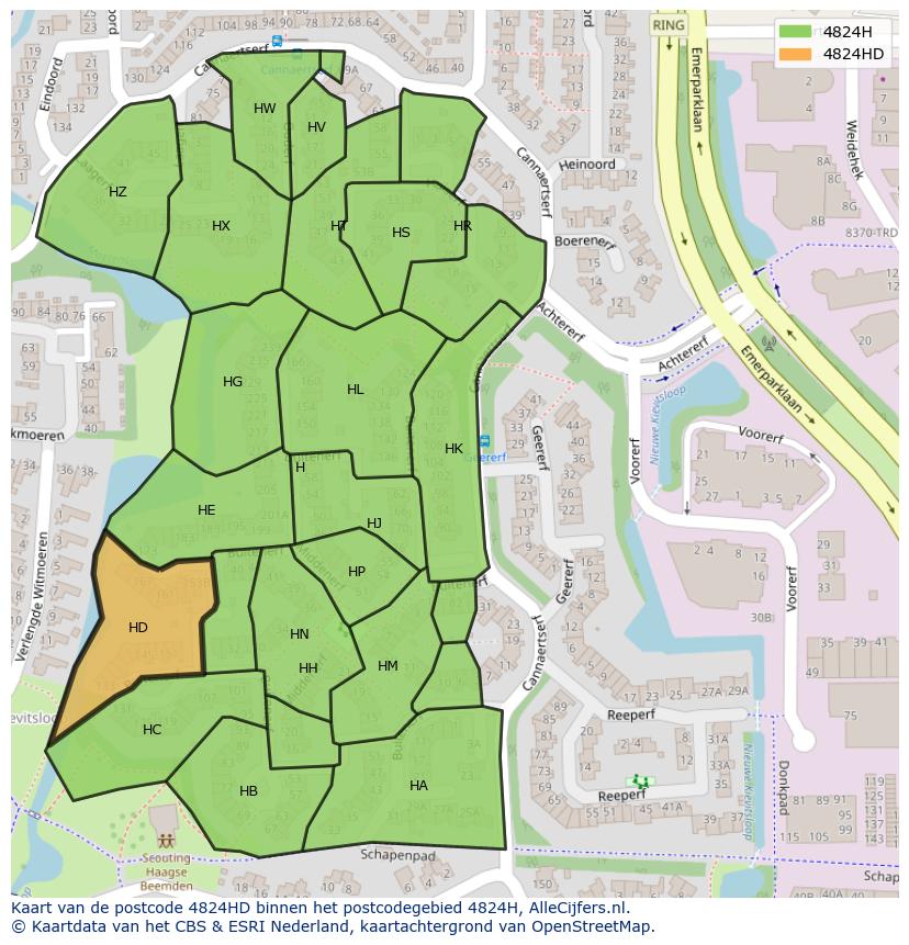 Afbeelding van het postcodegebied 4824 HD op de kaart.