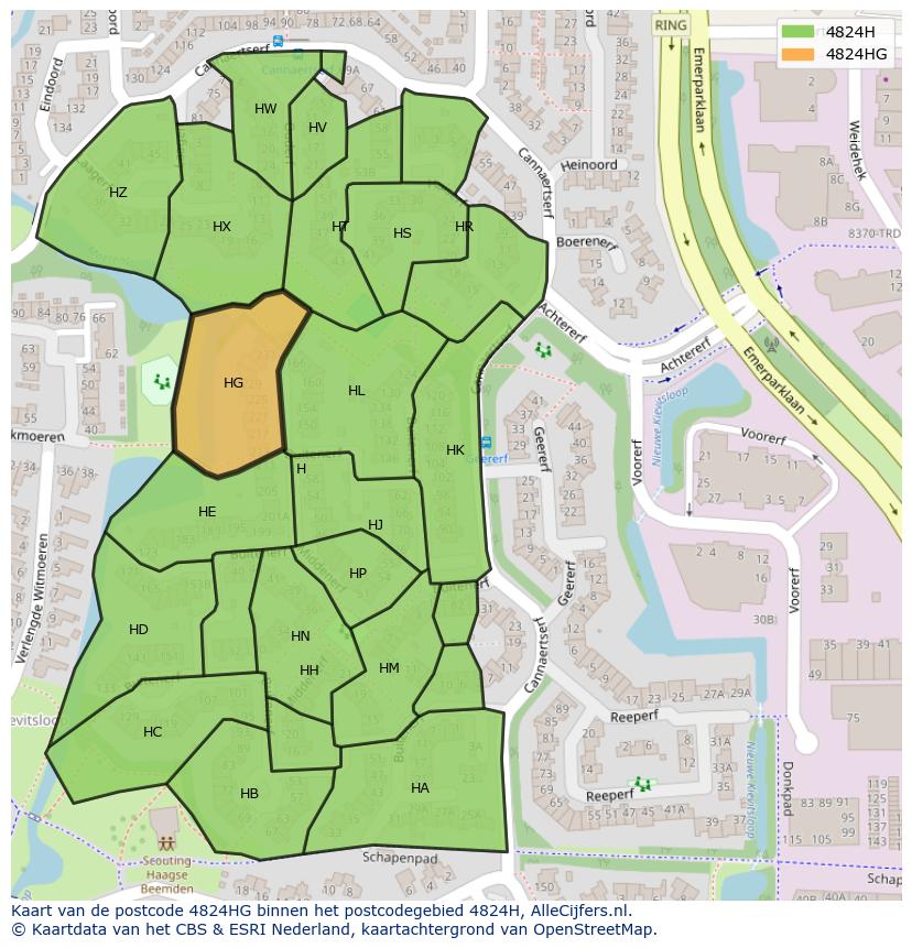 Afbeelding van het postcodegebied 4824 HG op de kaart.
