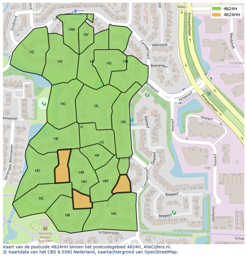 Afbeelding van het postcodegebied 4824 HH op de kaart.