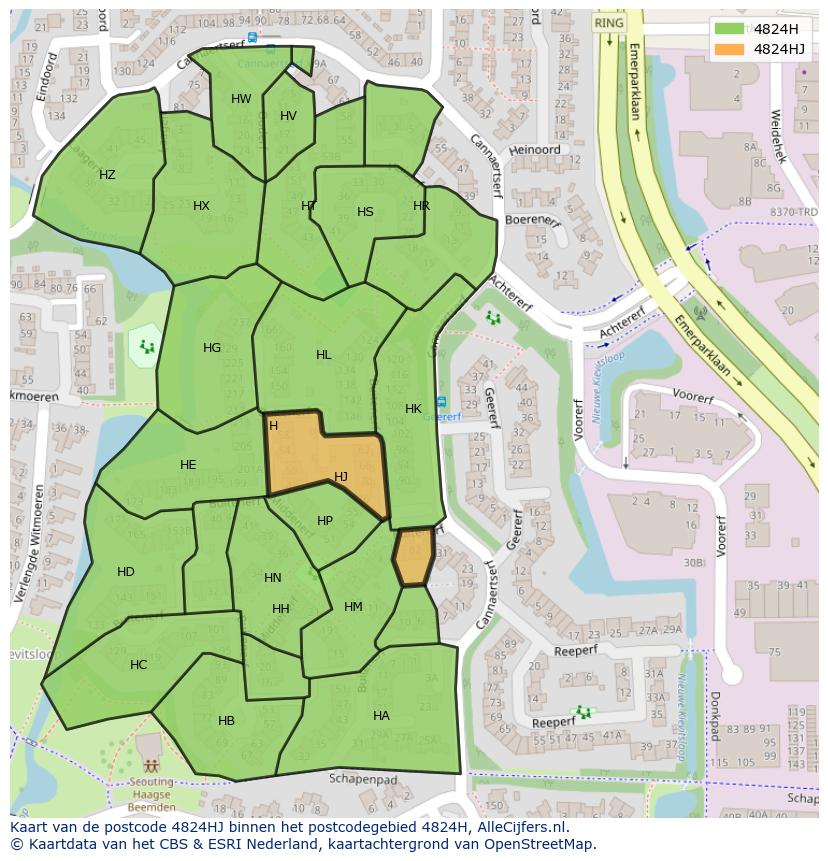 Afbeelding van het postcodegebied 4824 HJ op de kaart.