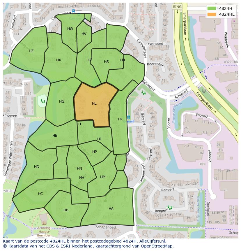 Afbeelding van het postcodegebied 4824 HL op de kaart.