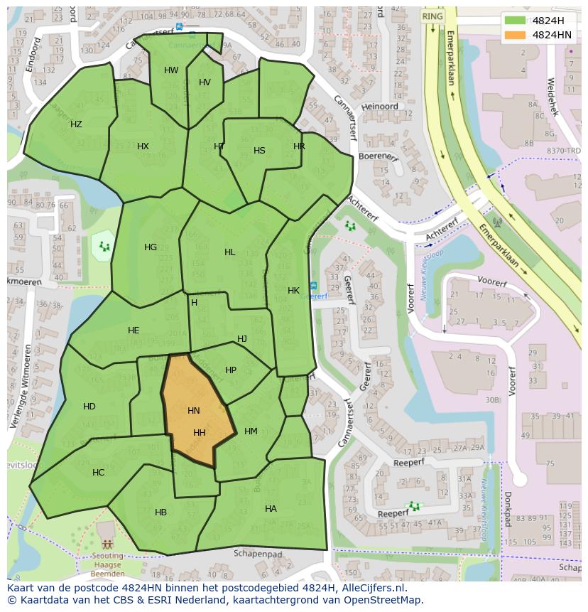 Afbeelding van het postcodegebied 4824 HN op de kaart.