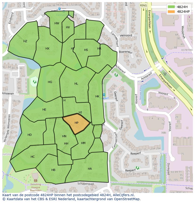 Afbeelding van het postcodegebied 4824 HP op de kaart.