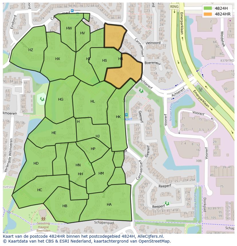 Afbeelding van het postcodegebied 4824 HR op de kaart.