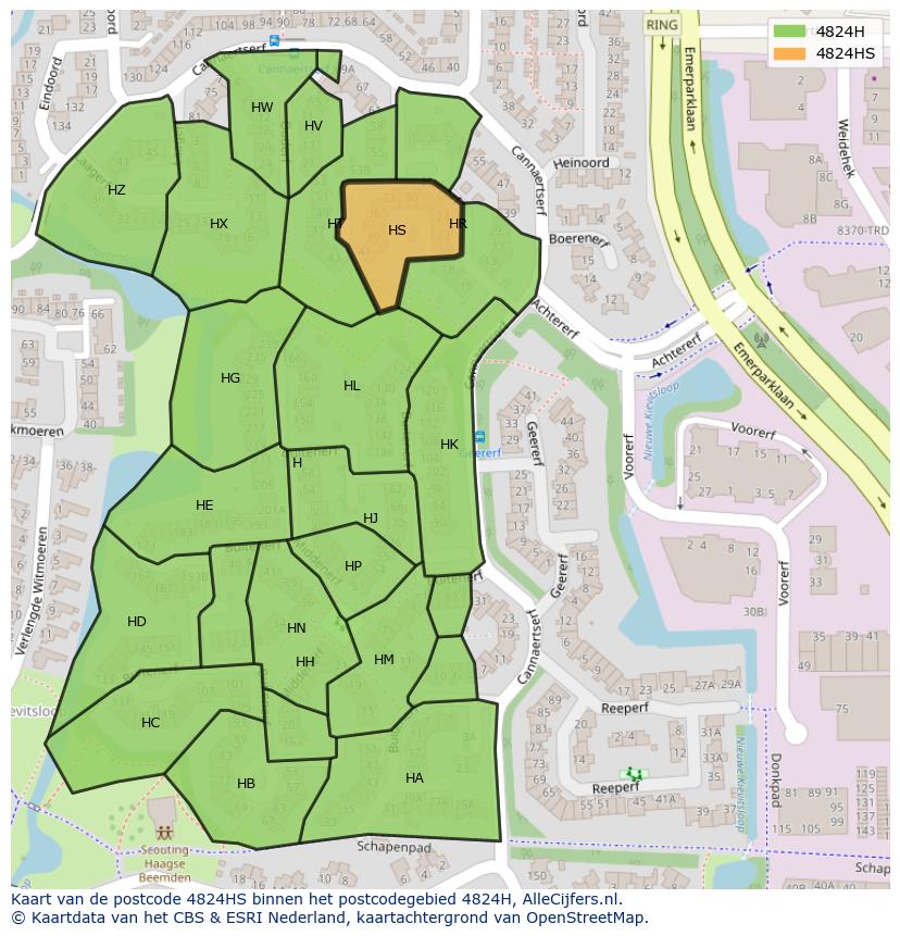 Afbeelding van het postcodegebied 4824 HS op de kaart.