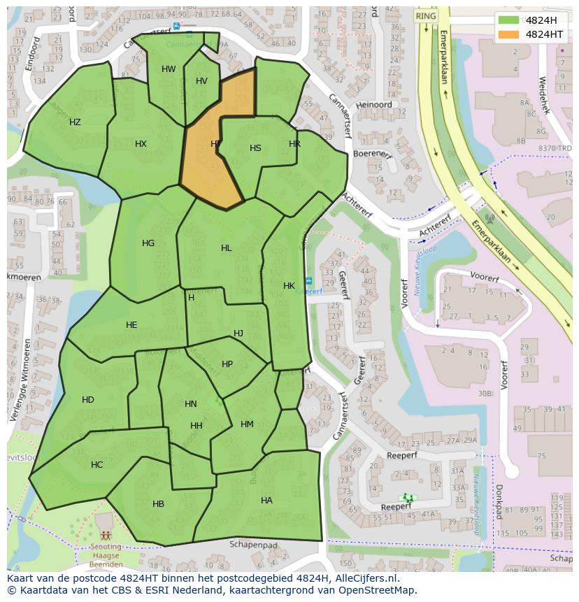 Afbeelding van het postcodegebied 4824 HT op de kaart.
