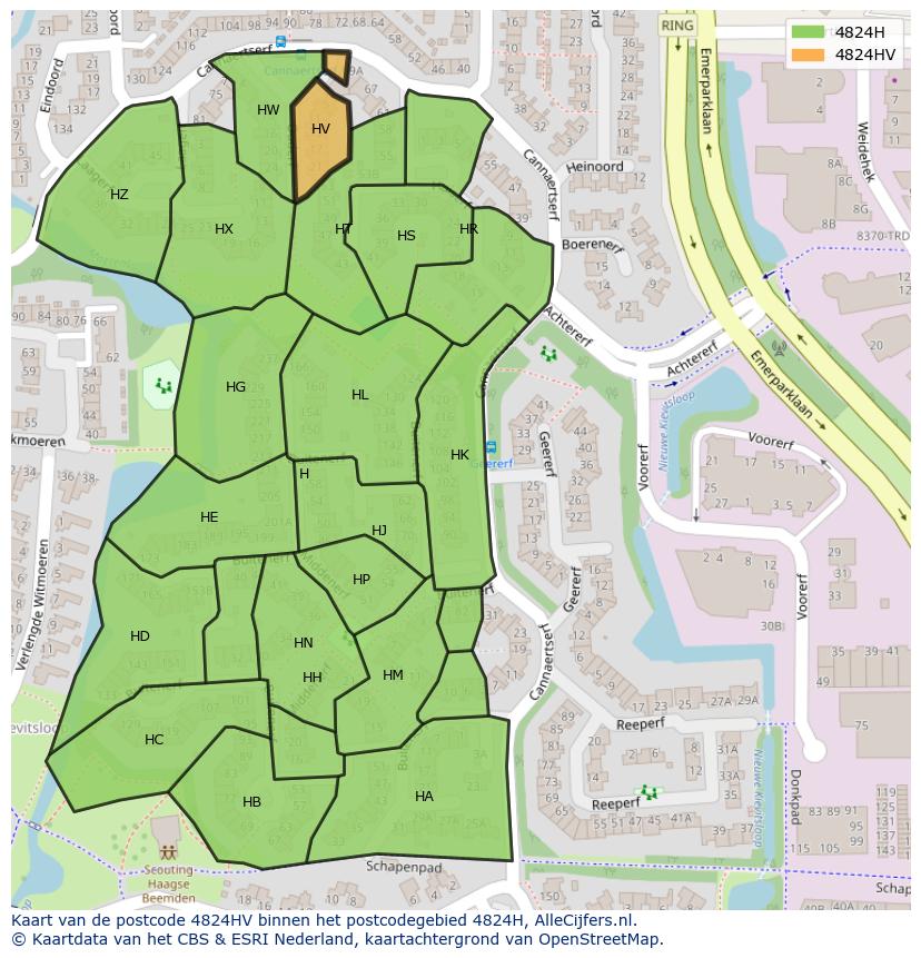 Afbeelding van het postcodegebied 4824 HV op de kaart.