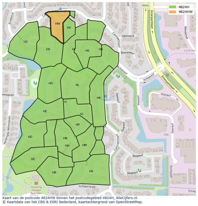 Afbeelding van het postcodegebied 4824 HW op de kaart.