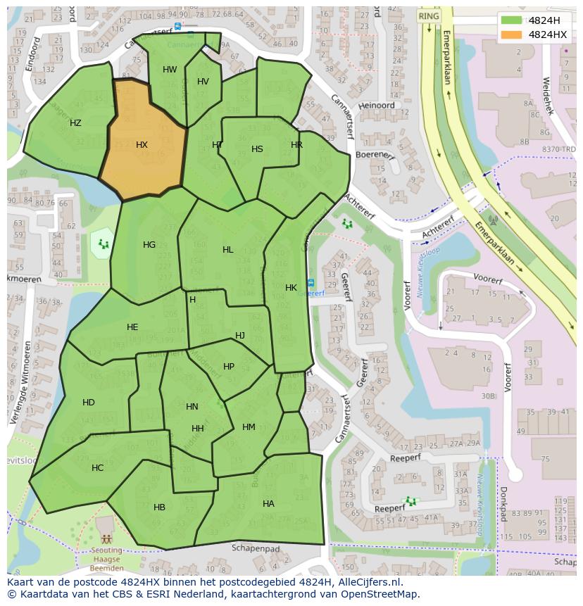 Afbeelding van het postcodegebied 4824 HX op de kaart.