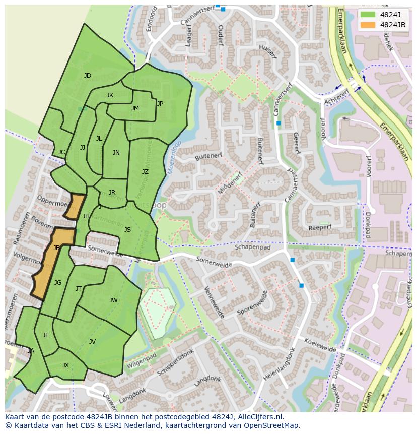 Afbeelding van het postcodegebied 4824 JB op de kaart.