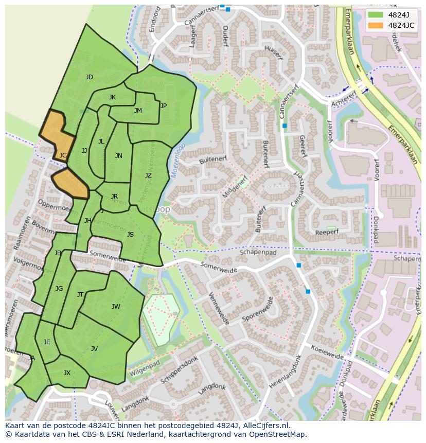 Afbeelding van het postcodegebied 4824 JC op de kaart.