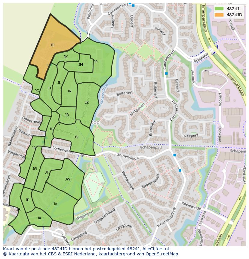 Afbeelding van het postcodegebied 4824 JD op de kaart.
