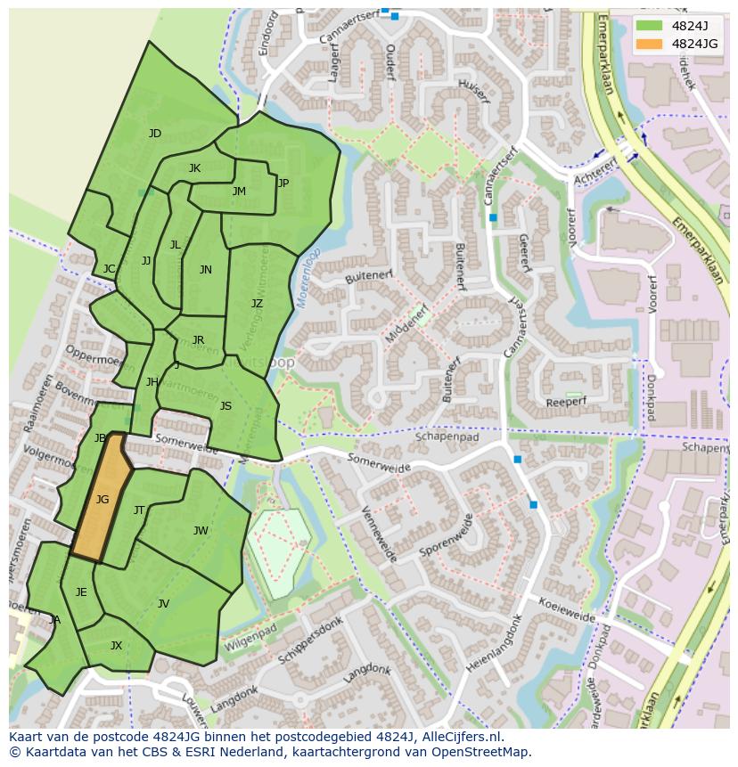 Afbeelding van het postcodegebied 4824 JG op de kaart.