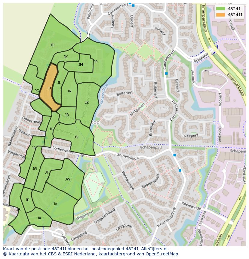 Afbeelding van het postcodegebied 4824 JJ op de kaart.