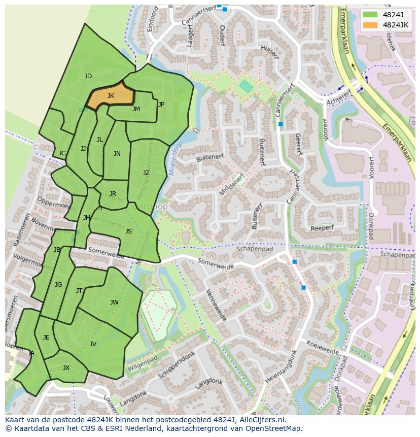 Afbeelding van het postcodegebied 4824 JK op de kaart.