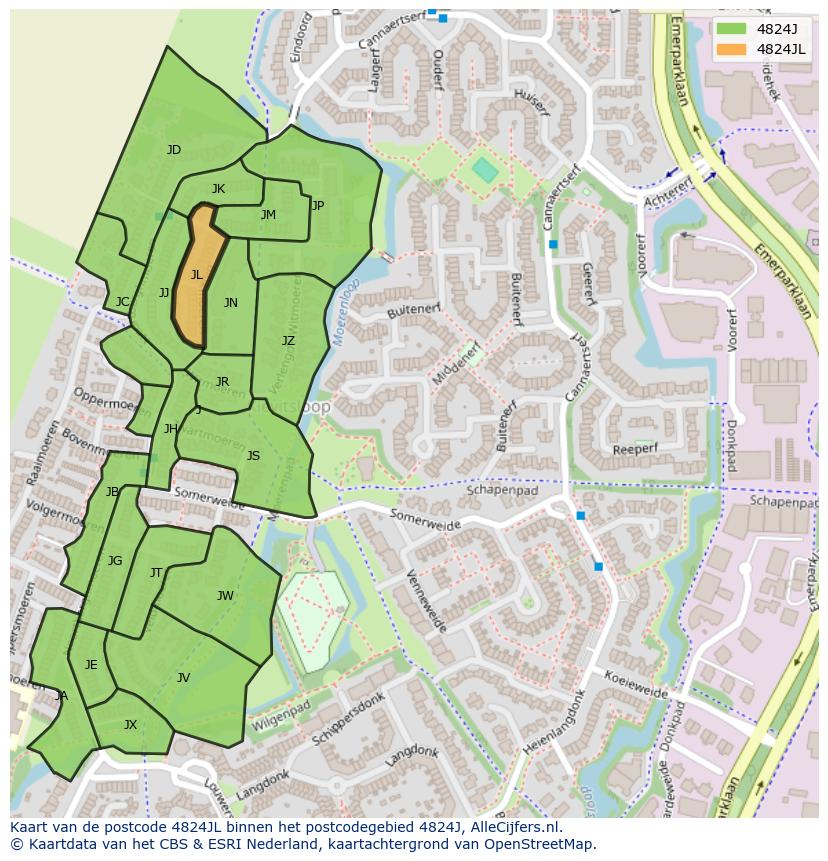 Afbeelding van het postcodegebied 4824 JL op de kaart.