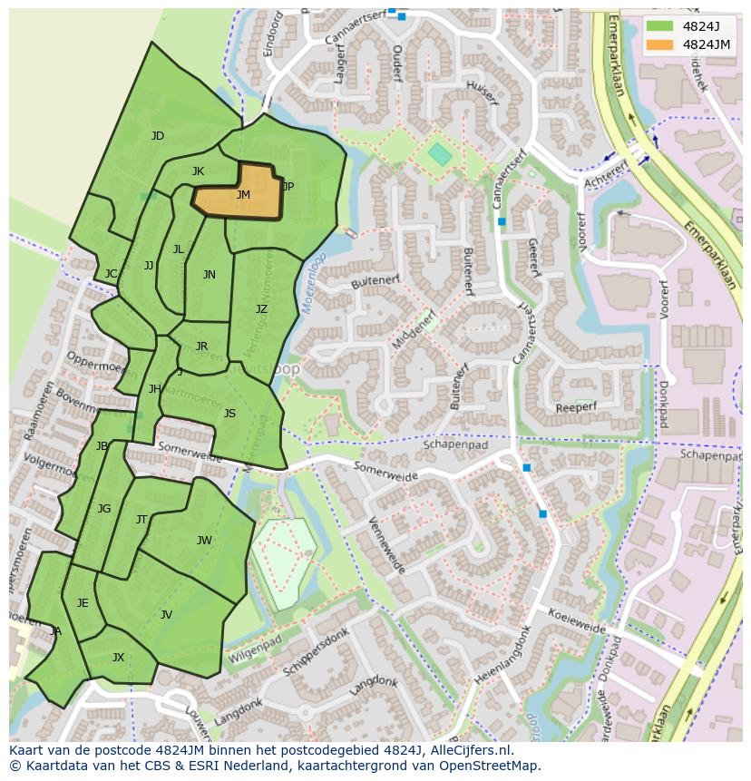 Afbeelding van het postcodegebied 4824 JM op de kaart.