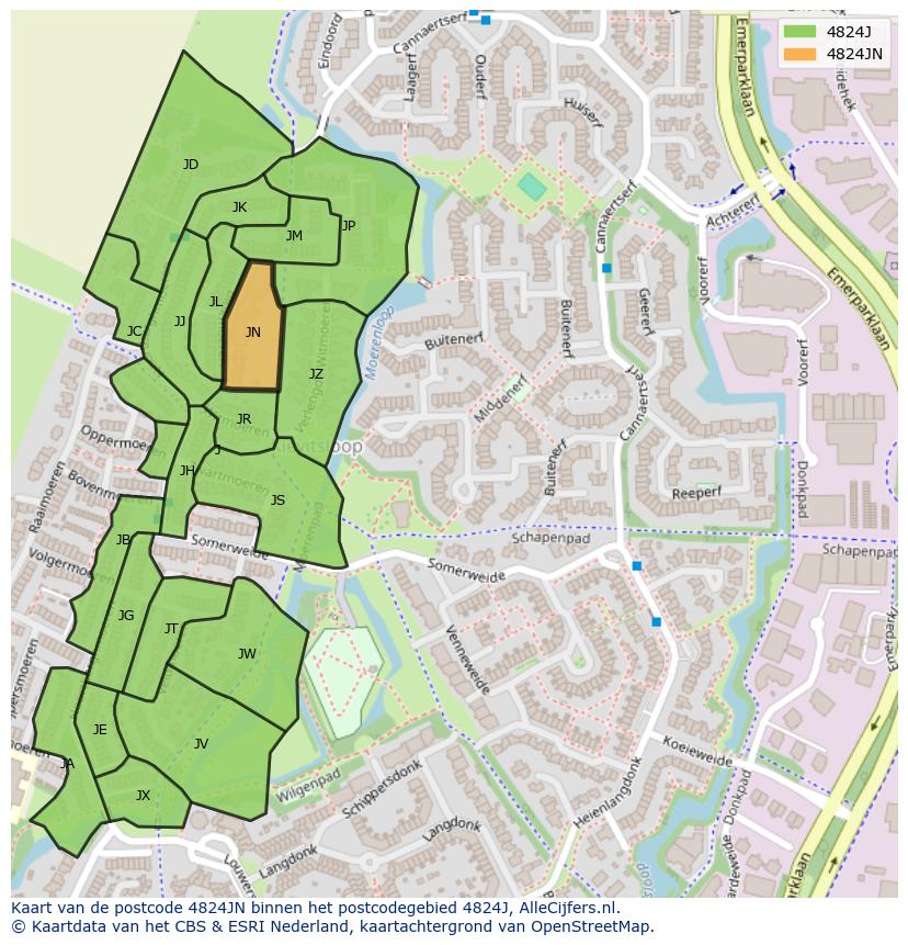 Afbeelding van het postcodegebied 4824 JN op de kaart.