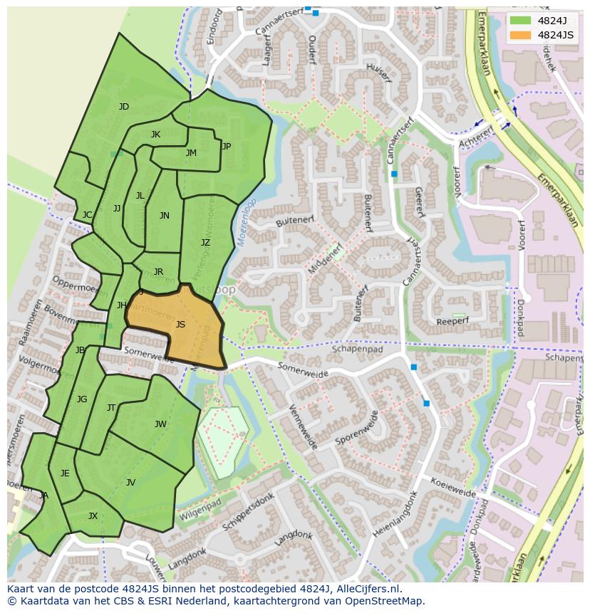 Afbeelding van het postcodegebied 4824 JS op de kaart.