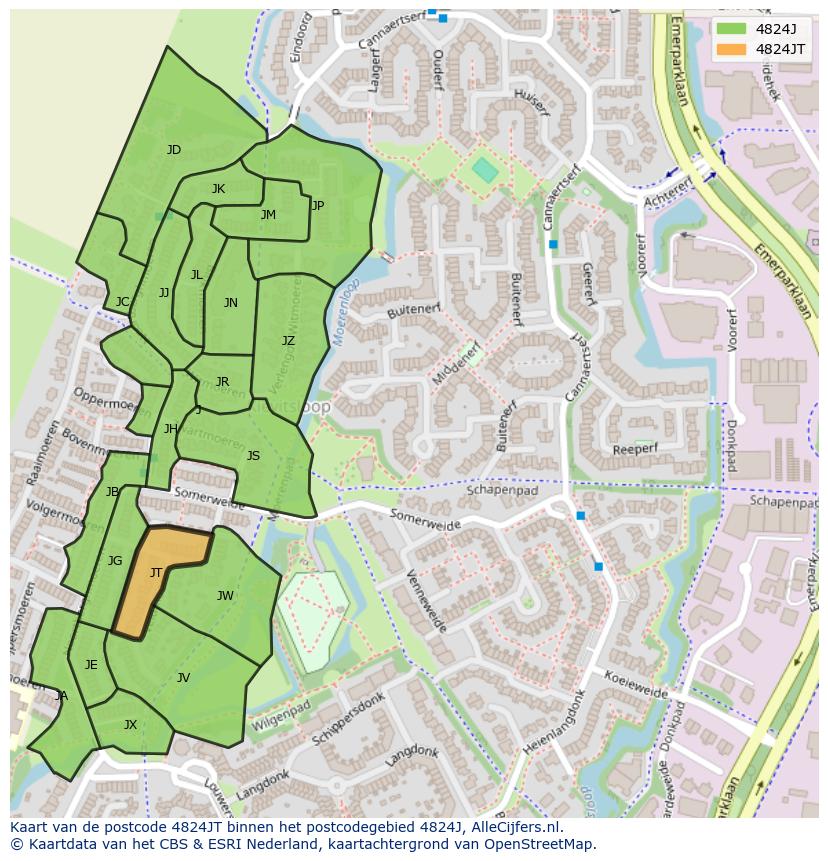 Afbeelding van het postcodegebied 4824 JT op de kaart.