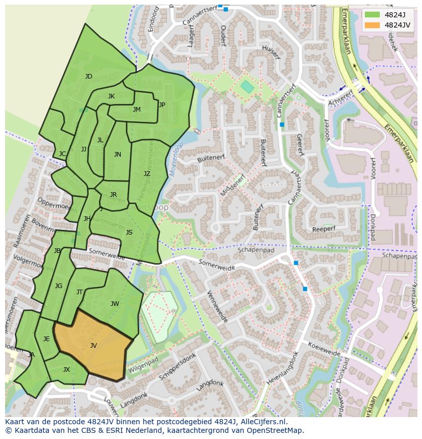 Afbeelding van het postcodegebied 4824 JV op de kaart.